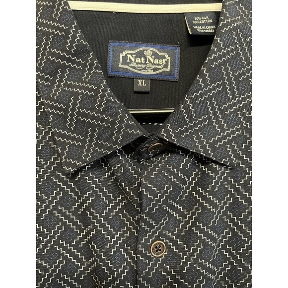 Nat Nast Men's Button Up Shirt Size XL Navy/Black/Cream Zig Zag Print - Picture 2 of 11